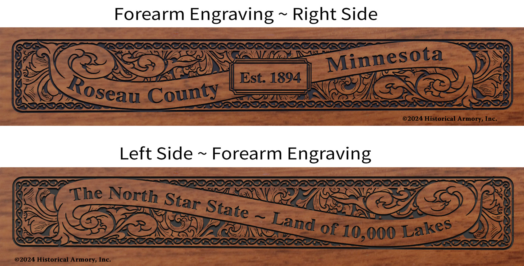 Roseau County Minnesota Engraved Rifle Forearm