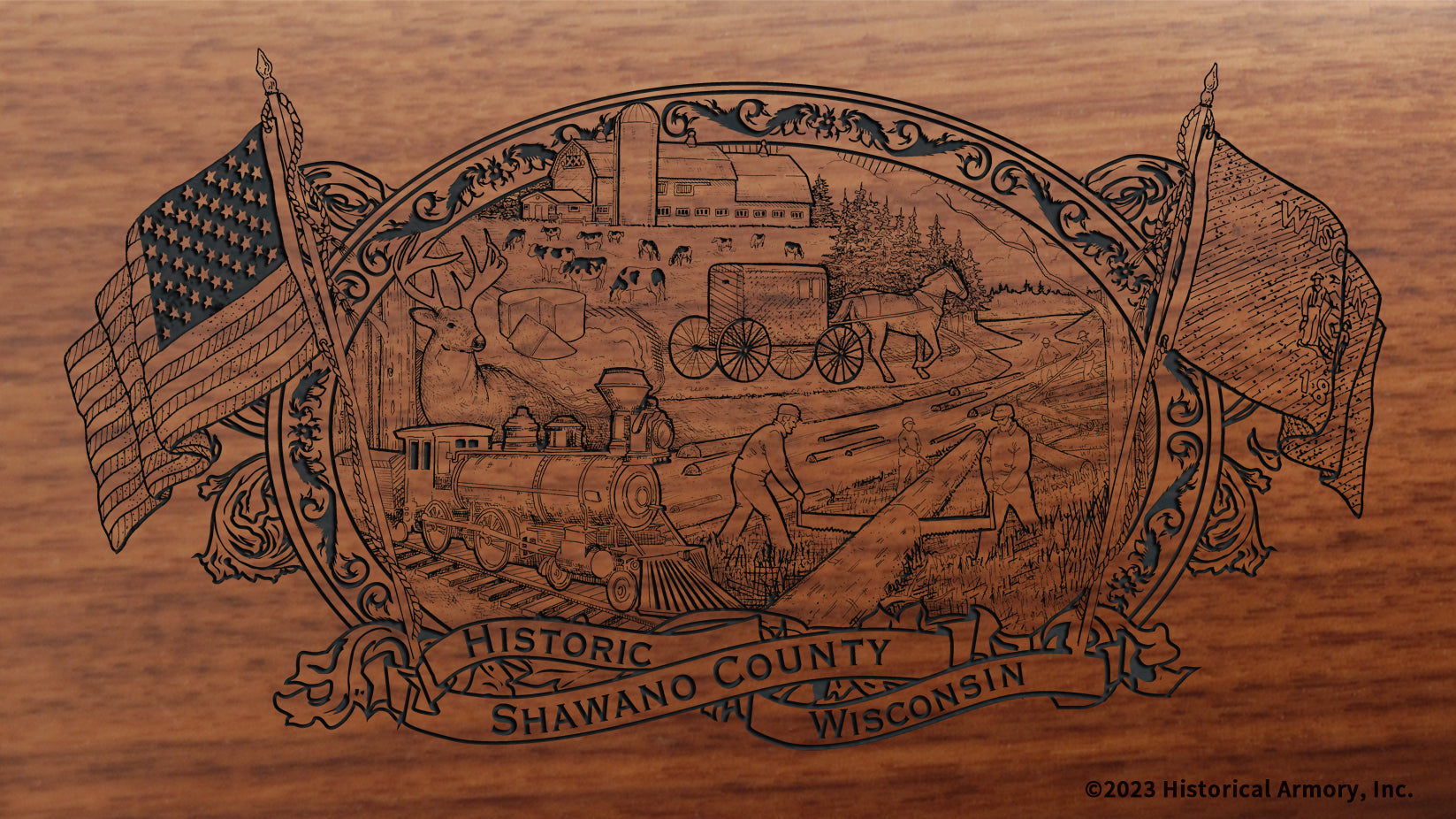 Shawano County Wisconsin Engraved Rifle Buttstock