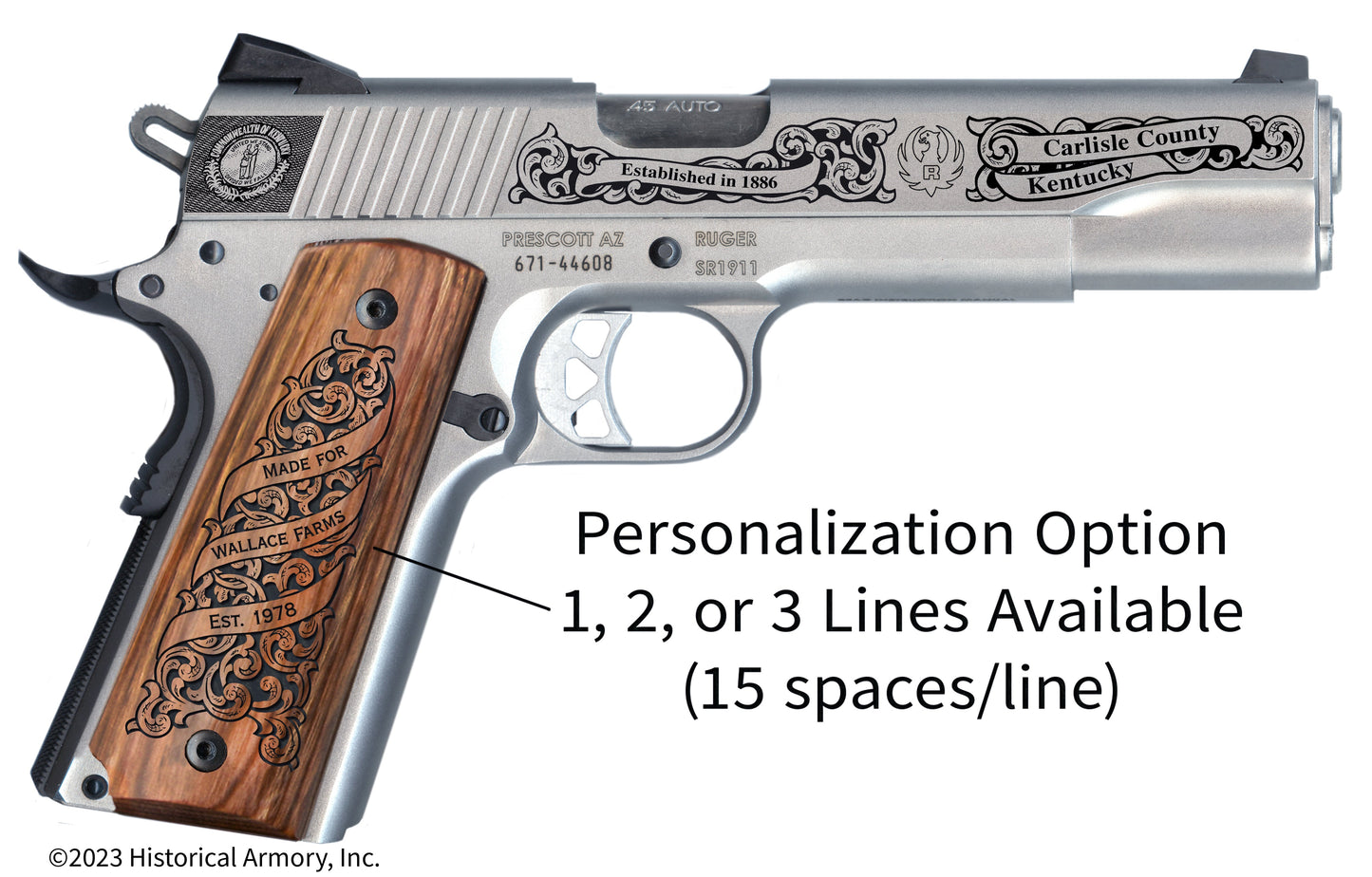 Carlisle County Kentucky Personalized Engraved .45 Auto Ruger 1911