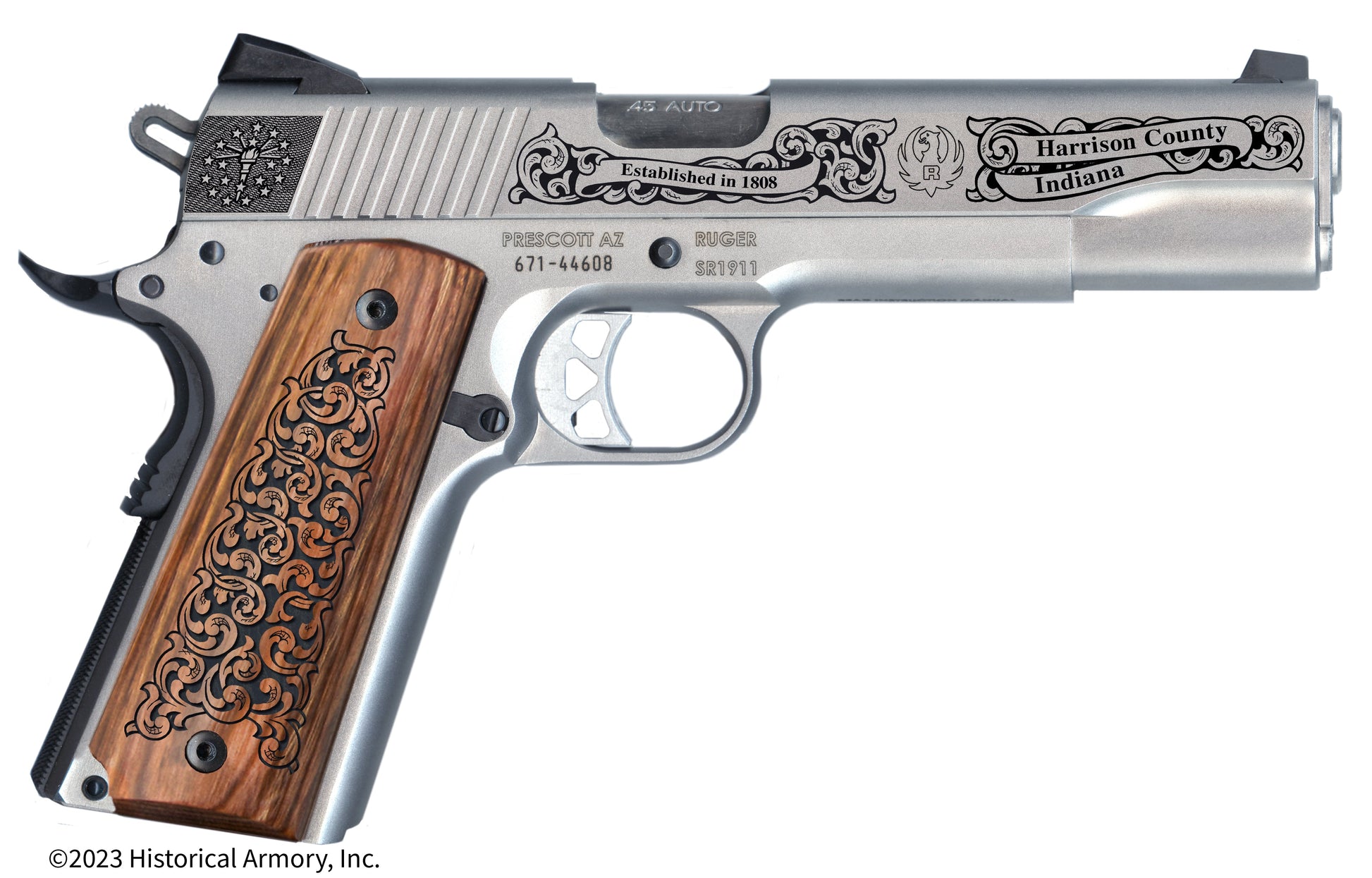 Harrison County Indiana Engraved .45 Auto Ruger 1911