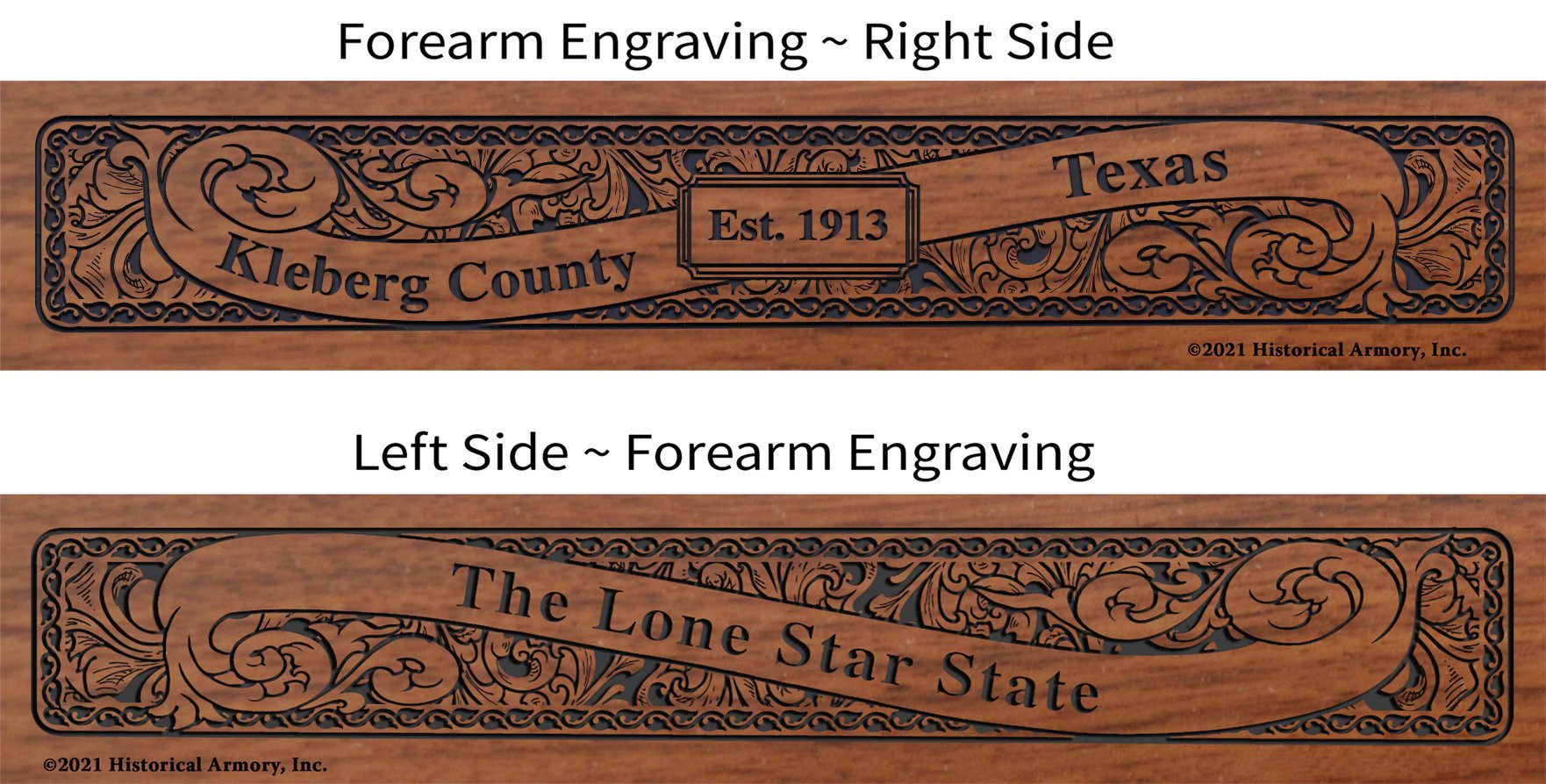 Kleberg County Texas Establishment and Motto History Engraved Rifle Forearm
