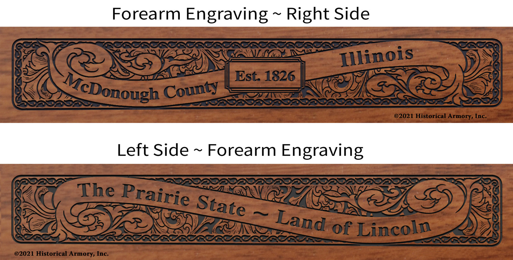 McDonough County Illinois Establishment and Motto History Engraved Rifle Forearm